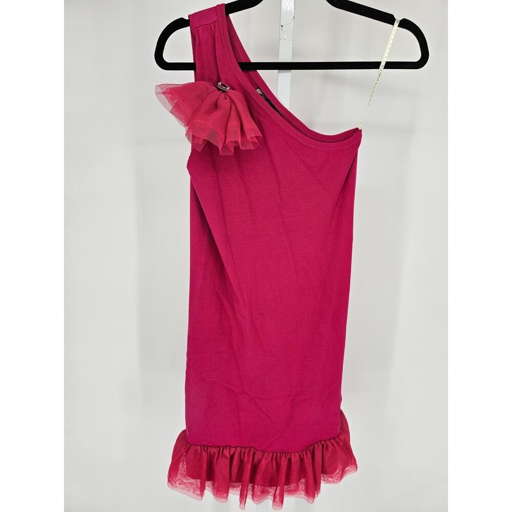 Twelve by Twelve LA Womens Sz M One Shoulder Knee Length Knit Dress Bright Pink
